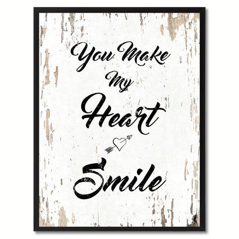You make my heart smile Happy Quote Saying Gift Ideas Home Decor Wall Art, White