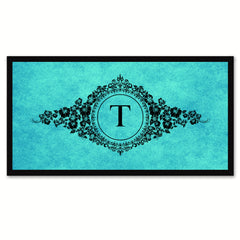 Alphabet Letter T Auqa Canvas Print, Black Custom Frame