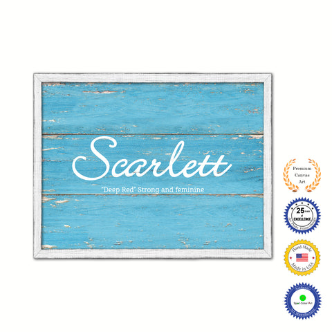 Scarlett Name Plate White Wash Wood Frame Canvas Print Boutique Cottage Decor Shabby Chic