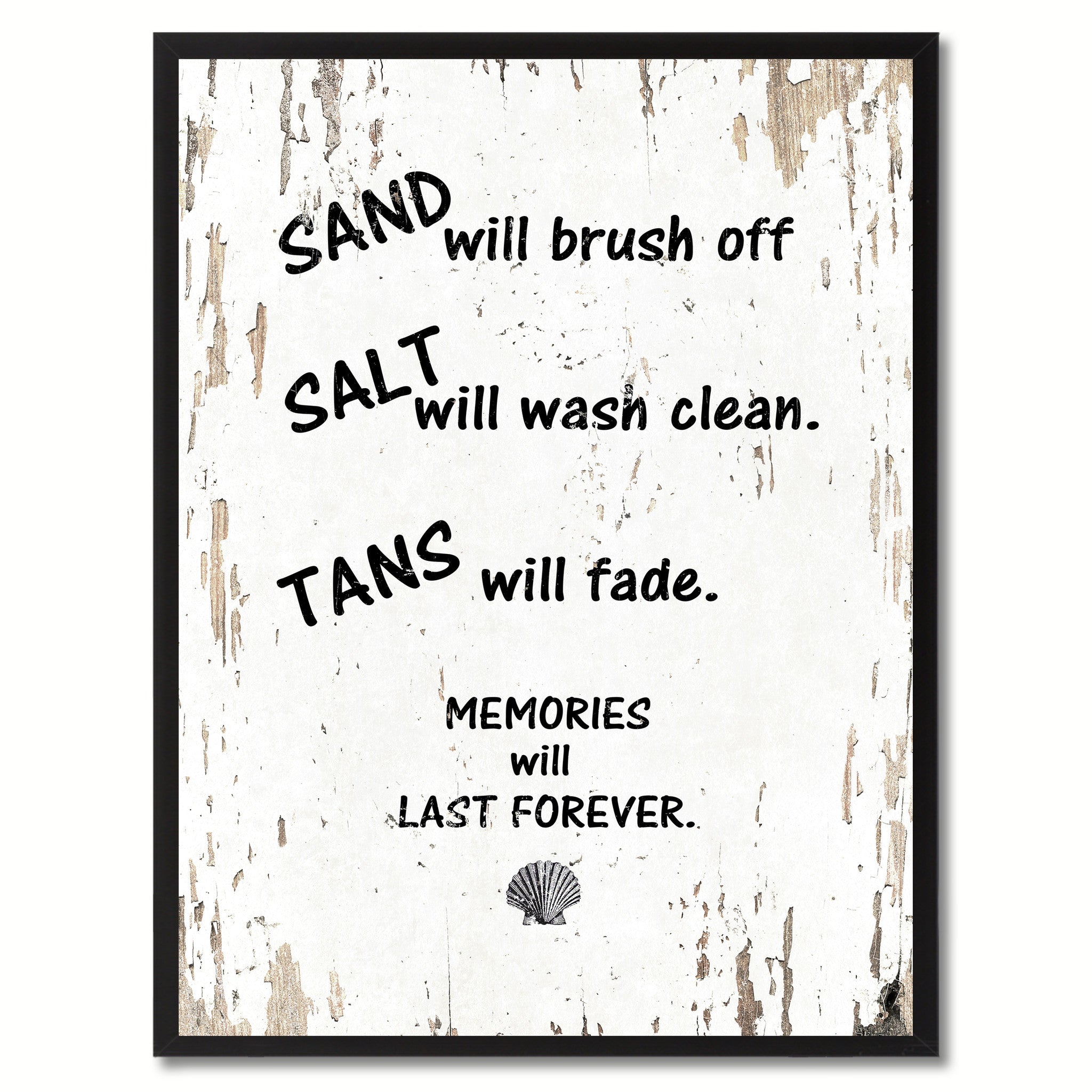 Sand Salt Tans Memories Will Last Forever Saying Canvas Print, Black Picture Frame Home Decor Wall Art Gifts