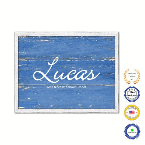 Lucas Name Plate White Wash Wood Frame Canvas Print Boutique Cottage Decor Shabby Chic
