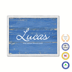 Lucas Name Plate White Wash Wood Frame Canvas Print Boutique Cottage Decor Shabby Chic