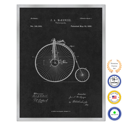 1881 Velocipede Old Patent Art Print on Canvas Custom Framed Vintage Home Decor Wall Decoration Great for Gifts