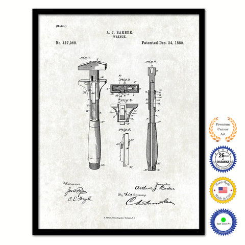 1889 Wrench Old Patent Art Print on Canvas Custom Framed Vintage Home Decor Wall Decoration Great for Gifts