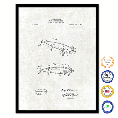 1907 Fishing Lure Vintage Patent Artwork Black Framed Canvas Print Home Office Decor Great for Fisherman Cabin Lake House