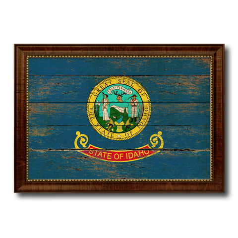 Idaho State Vintage Flag Canvas Print with Brown Picture Frame Home Decor Man Cave Wall Art Collectible Decoration Artwork Gifts