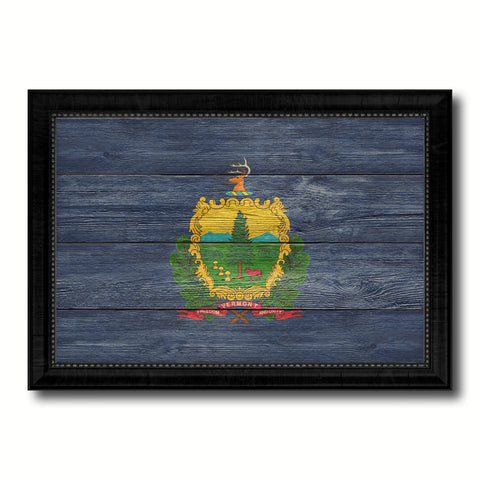 Vermont State Flag Texture Canvas Print with Black Picture Frame Home Decor Man Cave Wall Art Collectible Decoration Artwork Gifts