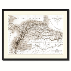 Columbia Venezuela Guianna Vintage Sepia Map Canvas Print, Picture Frame Gifts Home Decor Wall Art Decoration