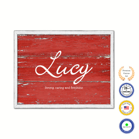 Lucy Name Plate White Wash Wood Frame Canvas Print Boutique Cottage Decor Shabby Chic