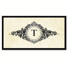 Alphabet Letter T White Canvas Print, Black Custom Frame