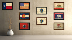 Massachusetts State Vintage Flag Canvas Print with Black Picture Frame Home Decor Man Cave Wall Art Collectible Decoration Artwork Gifts