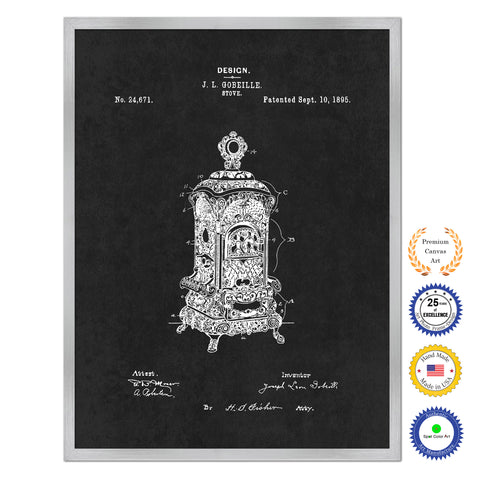 1895 Stove Old Patent Art Print on Canvas Custom Framed Vintage Home Decor Wall Decoration Great for Gifts