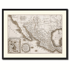 Mexico Vintage Sepia Map Canvas Print, Picture Frame Gifts Home Decor Wall Art Decoration