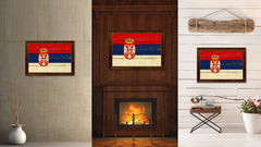 Serbia Country Flag Vintage Canvas Print with Brown Picture Frame Home Decor Gifts Wall Art Decoration Artwork