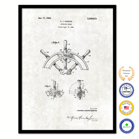 1941 Steering Wheel Old Patent Art Print on Canvas Custom Framed Vintage Home Decor Wall Decoration Great for Gifts