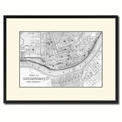 Cincinnati Vintage B&W Map Canvas Print, Picture Frame Home Decor Wall Art Gift Ideas
