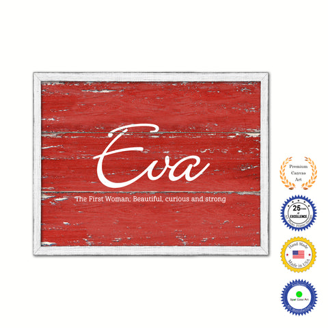 Eva Name Plate White Wash Wood Frame Canvas Print Boutique Cottage Decor Shabby Chic
