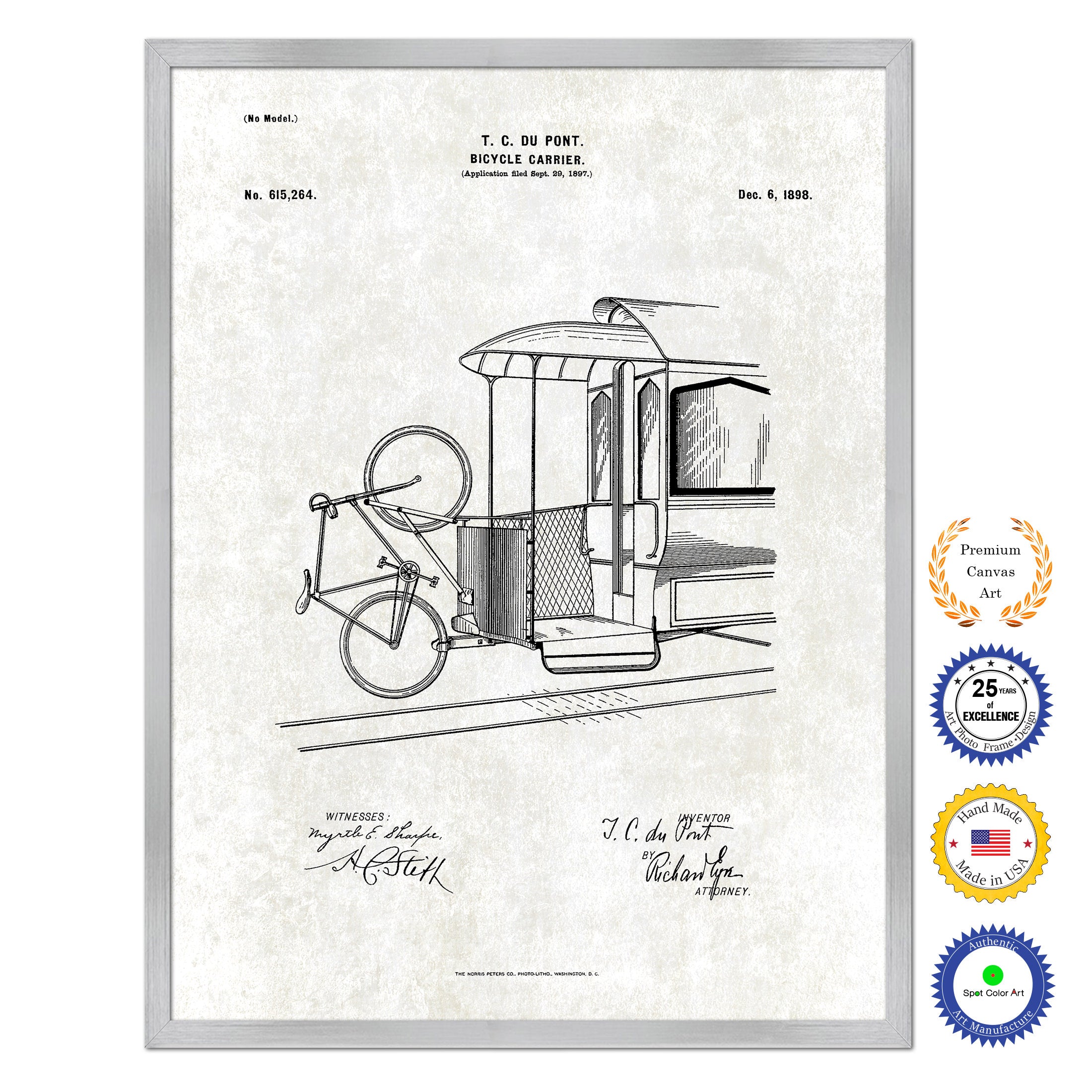 1898 Bicycle Carrier Old Patent Art Print on Canvas Custom Framed Vintage Home Decor Wall Decoration Great for Gifts