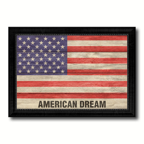 USA American Dream Flag Texture Canvas Print with Black Picture Frame Gift Ideas Home Decor Wall Art