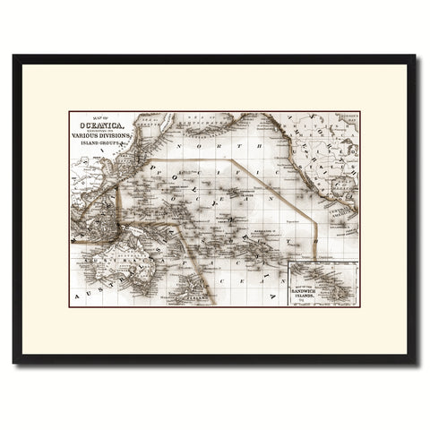 Oceania Vintage Sepia Map Canvas Print, Picture Frame Gifts Home Decor Wall Art Decoration