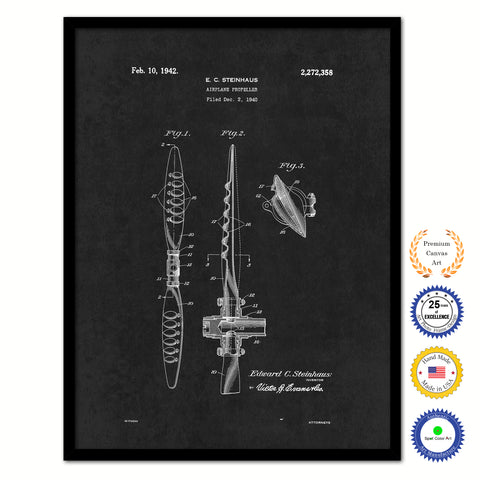1942 Airplane Propeller Vintage Patent Artwork Black Framed Canvas Home Office Decor Great for Pilot Gift