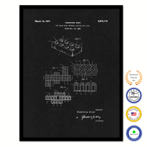 1971 Legos Block Old Patent Art Print on Canvas Custom Framed Vintage Home Decor Wall Decoration Great for Gifts
