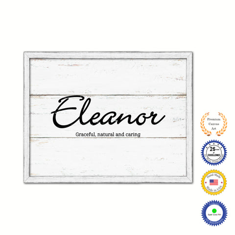 Eleanor Name Plate White Wash Wood Frame Canvas Print Boutique Cottage Decor Shabby Chic