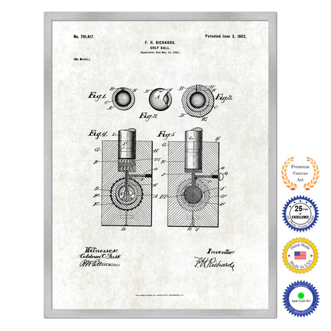 1902 Golf Ball Old Patent Art Print on Canvas Custom Framed Vintage Home Decor Wall Decoration Great for Gifts