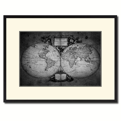 World Vintage B&W Map Canvas Print, Picture Frame Home Decor Wall Art Gift Ideas