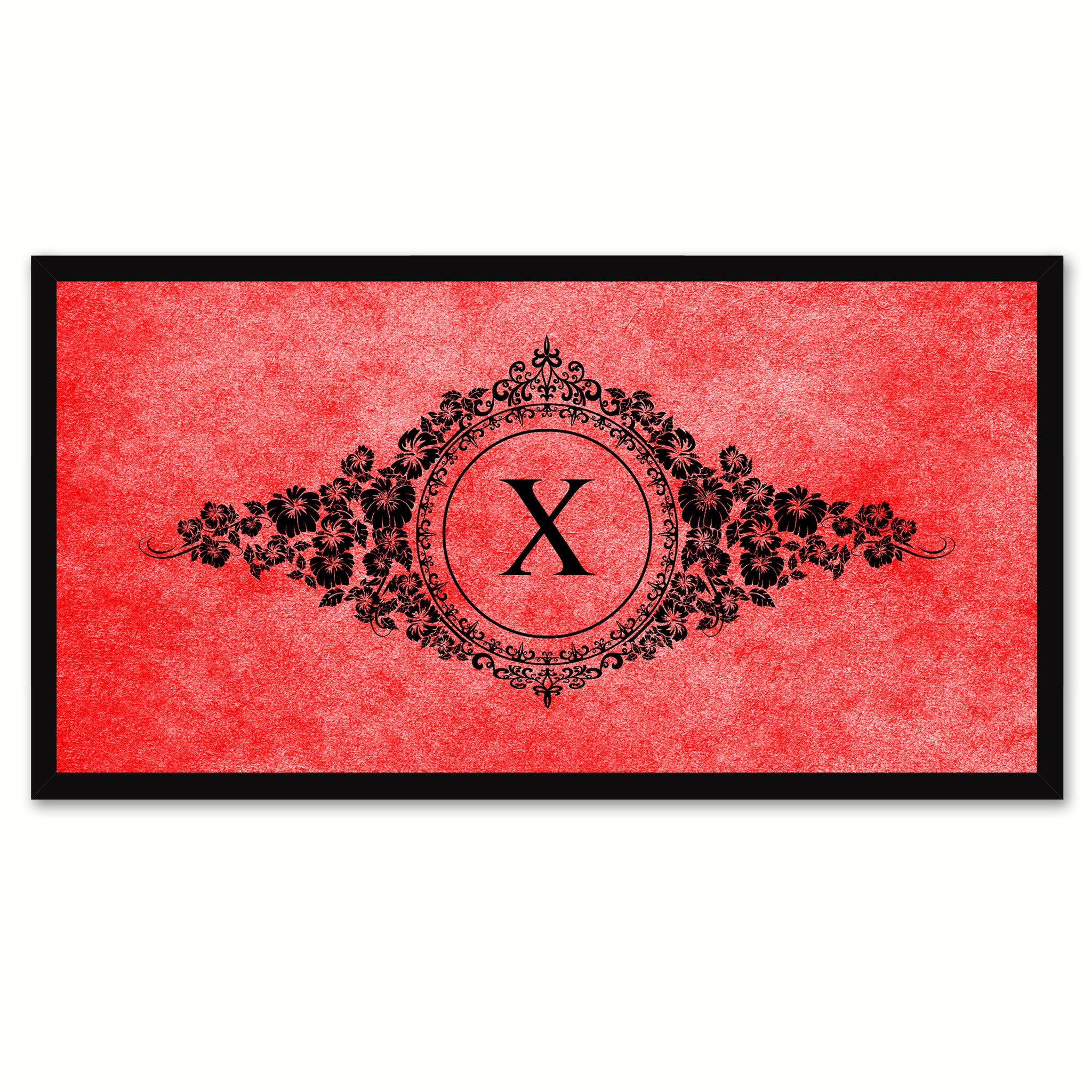 Alphabet Letter X Red Canvas Print, Black Custom Frame