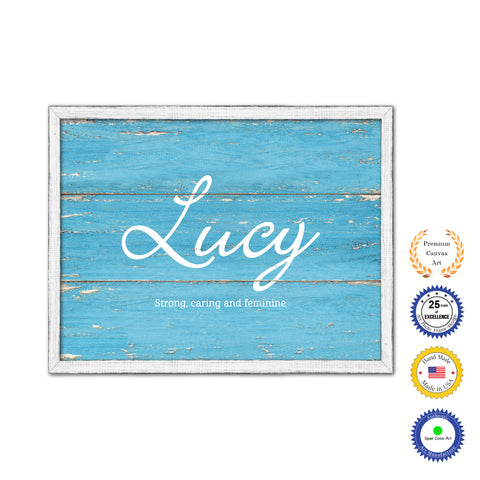 Lucy Name Plate White Wash Wood Frame Canvas Print Boutique Cottage Decor Shabby Chic