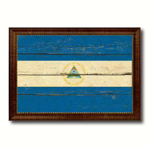 Nicaragua Country Flag Vintage Canvas Print with Brown Picture Frame Home Decor Gifts Wall Art Decoration Artwork
