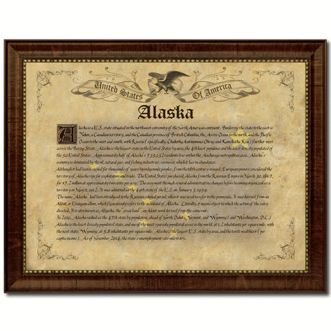 Alaska State Vintage Flag Canvas Print with Brown Picture Frame Home Decor Man Cave Wall Art Collectible Decoration Artwork Gifts