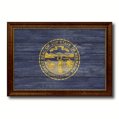 Nebraska State Flag Texture Canvas Print with Brown Picture Frame Gifts Home Decor Wall Art Collectible Decoration