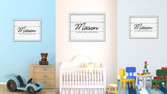 Mason Name Plate White Wash Wood Frame Canvas Print Boutique Cottage Decor Shabby Chic