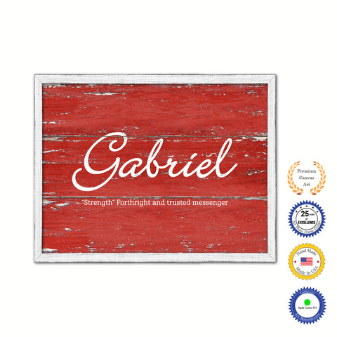 Gabriel Name Plate White Wash Wood Frame Canvas Print Boutique Cottage Decor Shabby Chic
