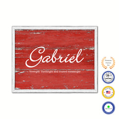Gabriel Name Plate White Wash Wood Frame Canvas Print Boutique Cottage Decor Shabby Chic