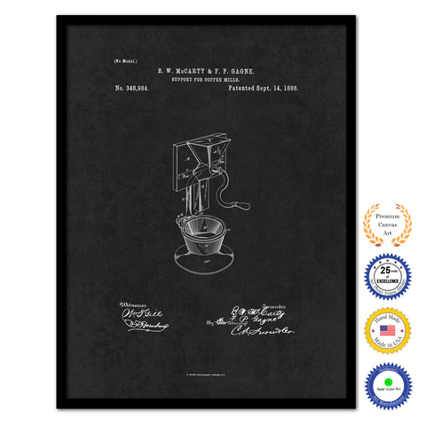 1886 Support for Coffee Mill Grinder Vintage Patent Artwork Black Framed Canvas Home Office Decor Great for Coffee Spice Lover Cafe Shop