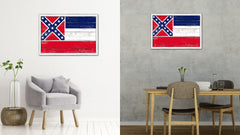 Mississippi State Flag Shabby Chic Gifts Home Decor Wall Art Canvas Print, White Wash Wood Frame