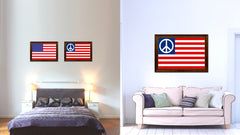 Peace Sign American Military Flag Canvas Print with Brown Picture Frame Home Decor Wall Art Gift Ideas