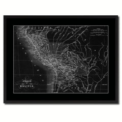Peru Bolivia Vintage Monochrome Map Canvas Print, Gifts Picture Frames Home Decor Wall Art