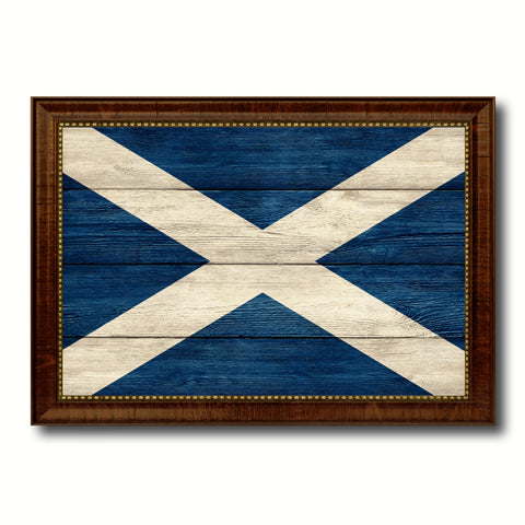 Scotland Country Flag Texture Canvas Print with Brown Custom Picture Frame Home Decor Gift Ideas Wall Art Decoration