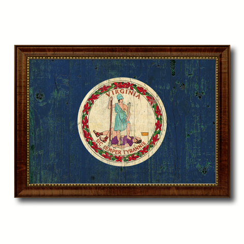 Virginia State Vintage Flag Canvas Print with Brown Picture Frame Home Decor Man Cave Wall Art Collectible Decoration Artwork Gifts