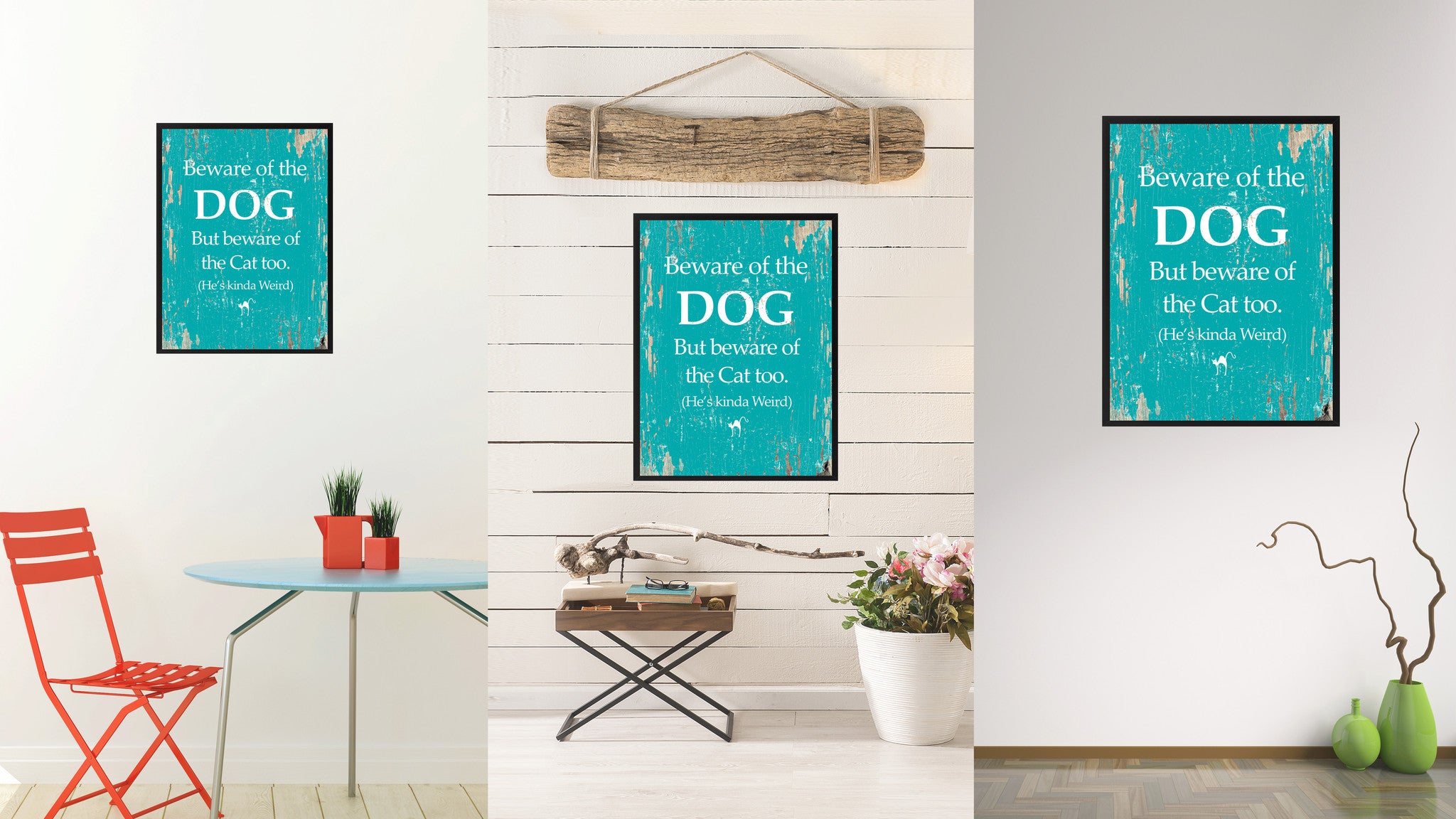 Beware of the dog but beware of the cat too He's kinda weird Funny Quote Saying Gift Ideas Home Decor Wall Art