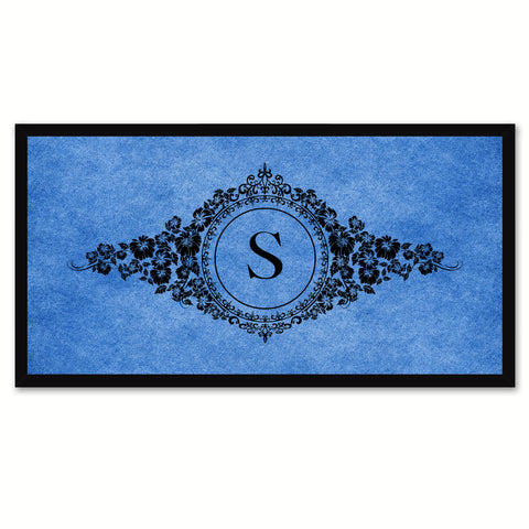 Alphabet Letter S Blue Canvas Print, Black Custom Frame