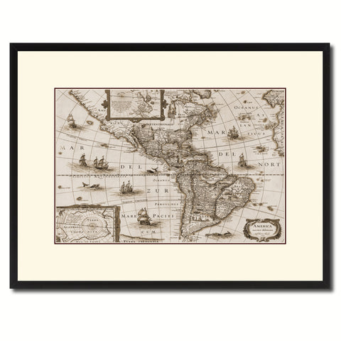 Africa Vintage Monochrome Map Canvas Print, Gifts Picture Frames Home Decor Wall Art