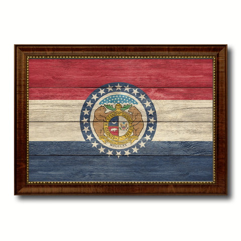 Missouri State Vintage Flag Canvas Print with Brown Picture Frame Home Decor Man Cave Wall Art Collectible Decoration Artwork Gifts