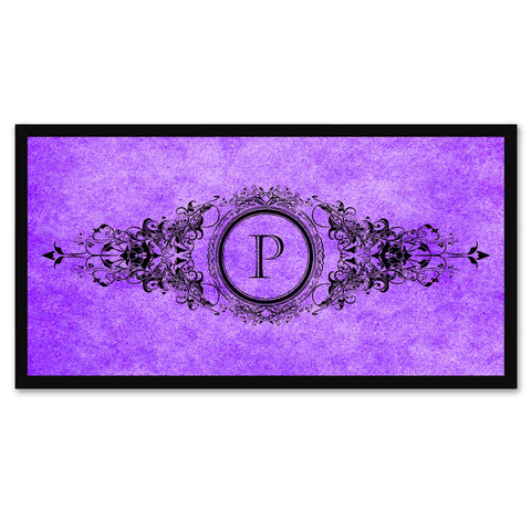 Alphabet Letter P Purple Canvas Print, Black Custom Frame