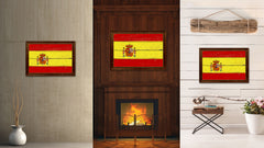 Spain Country Flag Vintage Canvas Print with Brown Picture Frame Home Decor Gifts Wall Art Decoration Artwork