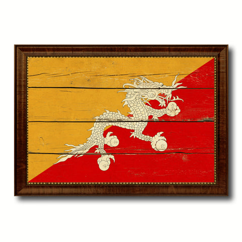 Bhutan Country Flag Vintage Canvas Print with Brown Picture Frame Home Decor Gifts Wall Art Decoration Artwork